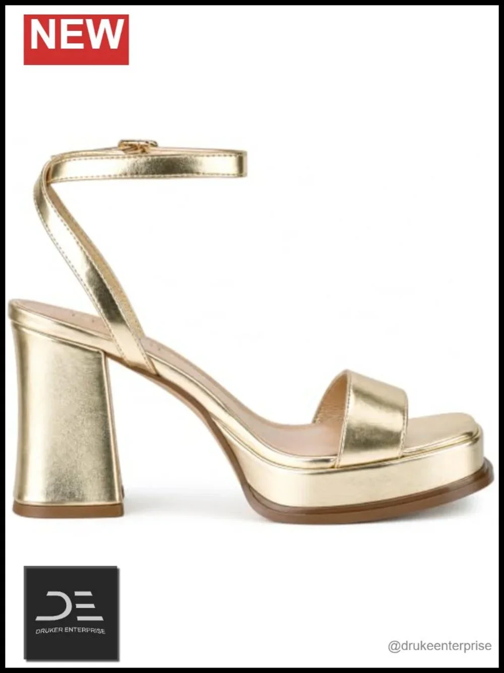 Chunky Block Heel Platform Sandals Square Open Toe Faux Leather Ankle Strap
